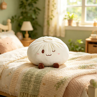 Peluche Kawaii en forme de boulette vapeur avec jambes brodées, coussin doux en forme de nourriture, coussin de canapé dessin animé, anti-stress, cadeau d'anniversaire pour enfants