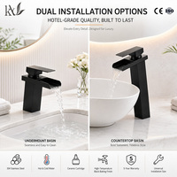 Keran Kamar Mandi Waterfall 304 Stainless Steel Matte Black Single Handle Basin Mixer Tap Proyek Hotel Komersial