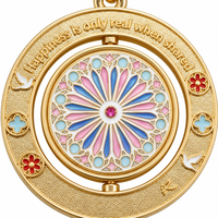 Porte-clés rotatif personnalisé en alliage, plaqué or, avec breloque ronde tournante et fermoir mousqueton, souvenir de voyage, OEM en gros