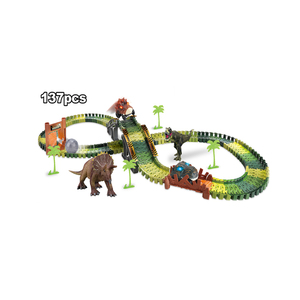 Set creativo di dinosauri della ferrovia del mattone del cervello del mattoncino del dinosauro della pista da corsa di Slot digitale 1 ponte 2 veicoli elettrici - Product Image 2