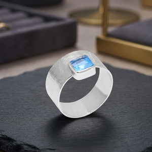 Classic Designer Blue Topaz Gemstone Sterling Silver <b>Ring</b> <b>for</b> Women & <b>Men</b> Wedding Gift Party - Product Image 3