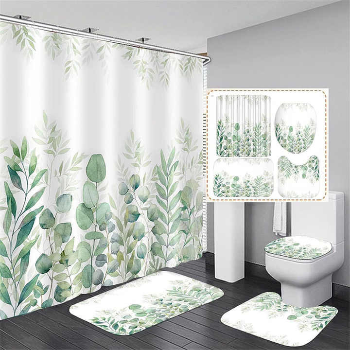 Custom Green Leaves 3d Custom Printed Polyester Shower Curtain Sets ...