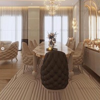 Italienischer Stil Moderner Luxus-Esstisch mit Naturmarmorplatte, Edelstahl- und Massivholzbeinen für Zuhause und Hotel
