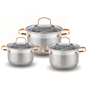 6 Stuks Non-Stick Kookgerei Set Roestvrij Staal Kwaliteit Keukengerei Set Gouden Handvat 16-18-20Cm