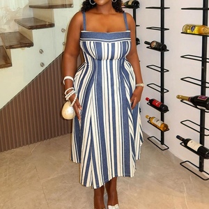 Vestidos Africanos Elegantes y a la Moda para Mujer, con Cuello Halter, Estampado a Rayas y Corte Evase, Nueva Colección de Otoño - Product Image 4