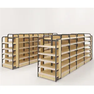 China Factory Wholesale Good Quality Metallic Wooden Supermarket Shelf