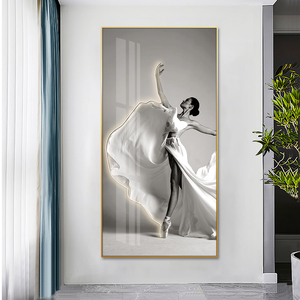 Huamiao <span class=keywords><strong>personnalisé</strong></span> Art moderne danse fille Led mur Art décor à la maison luxe salon <span class=keywords><strong>verre</strong></span> peinture - Product Image 3
