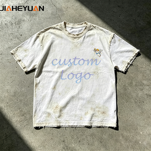 T-shirt décontracté vintage en coton épais, coupe oversize, style streetwear, avec bords effilochés, effet délavé et brossé - Product Image 2