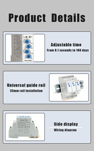 CNTD CDT6-P110M 35mm DIN 레일 미니어처 DPDT 10A 6P 펄스 타임 릴레이 IP20 보호 AC220V 저전력 스크류 터미널 에폭시 릴레이 - Product Image 5