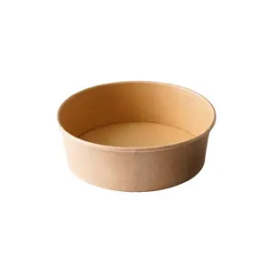 Disposable Round Paper Bowl Heatable Kraft Waterproof Kraft Paper Food Packaging Box Salad Poke Bowl