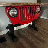 Table console industrielle vintage inspirée des Jeeps, avec plateau en bois, meubles de style automobile pour salon, bureau