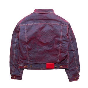 Vente <span class=keywords><strong>en</strong></span> gros <span class=keywords><strong>Veste</strong></span> denim flocage <span class=keywords><strong>rouge</strong></span> personnalisée pour hommes <span class=keywords><strong>Veste</strong></span> cargo à manches longues et col écarté, simple boutonnage - Product Image 5