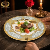 Lot de 2 assiettes à dîner à bord doré, vaisselle en porcelaine fine, assiettes pour hôtel, restaurant, mariage, maison, prix d'usine