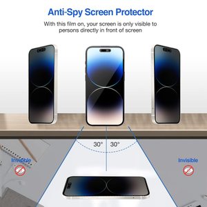 Pelindung layar kaca Tempered, 2 pak HD Anti mata-mata privasi untuk iPhone 11 12 13 14 15 Pro Max Plus - Product Image 4