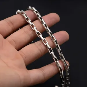 100% nuevo S925 puro 925 collar de plata esterlina hombres Big Ming Curse Vintage caja cadena geométrica diamante joyería de moda - Product Image 5
