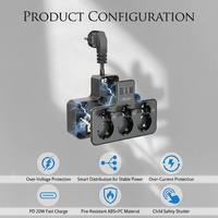 Clieam Wholesale EU Multi-Outlet Smart Adapter 3AC Outlets 2 USB-A PD 20W Pengisian Cepat 16A