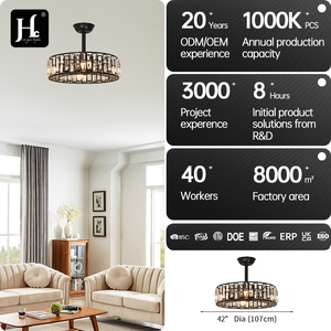 Lámpara de Techo Moderna y Elegante con Ventilador de Cristal, Negra, Iluminación Interior para Dormitorios y Comedores, Decoración del Hogar con Control Remoto - Product Image 4