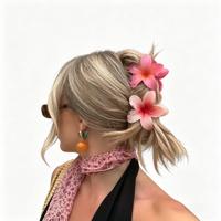Jepit Rambut Wanita Motif Bunga Plumeria Gradasi Musim Panas Gaya Jepang Korea untuk Fotografi Tepi Laut, Jepit Rambut Model Cakar Hiu untuk Liburan