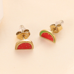 Pendientes con forma de corazón de cereza y fresa, joyería de moda para mujer de acero inoxidable - Product Image 5