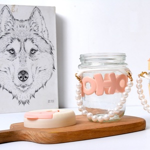 Bonita botella de agua de vidrio de doble pared con tapa de plástico y pajita, de alta calidad, anti-escaldaduras, con diseño de pulsera de perlas y letras - Product Image 6