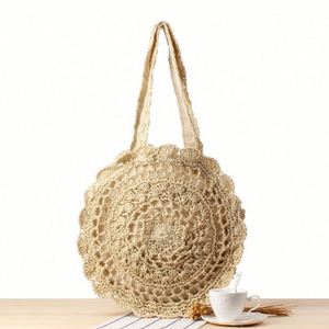 Round Summer Crochet Paper <b>Straw</b> Tote <b>Bag</b> for Women - Product Image 4