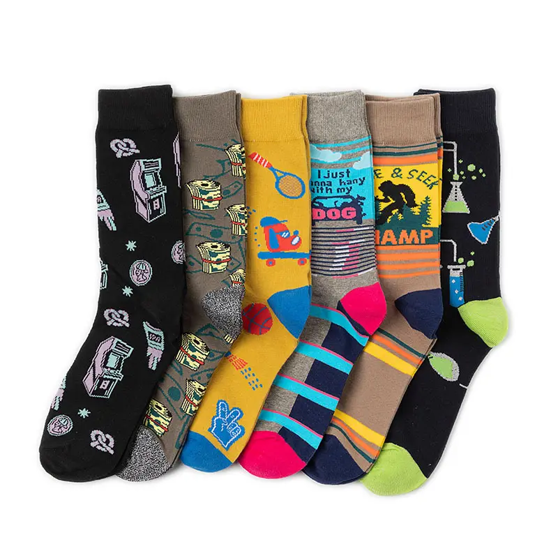 Happyslides Wholesale Funny Socks Men Printed Fashion Novelty Calcetines Hombre Socks、Funny Happy Menコンプレッションソックス