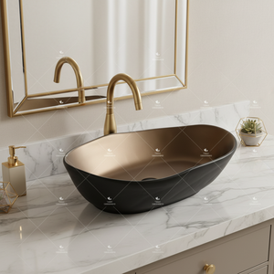 Lavabo de salle de bain ovale moderne <span class=keywords><strong>en</strong></span> <span class=keywords><strong>céramique</strong></span> noire mate de luxe à poser sur comptoir - Product Image 4