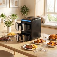 Friteuse à air électrique intelligente 9L en acier inoxydable à double panier, sans huile, économe en énergie, contrôle numérique domestique, vente en gros