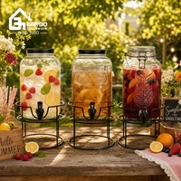 Distributeur de boissons en verre de 3,8 L avec robinet sur support métallique, grand récipient en verre pour jus de fruits, limonade, thé glacé pour les fêtes