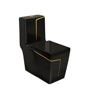 WC monobloc moderne noir électroplaqué, à poser au sol, à double chasse, avec siphon en S et réglage <span class=keywords><strong>de</strong></span> la pression <span class=keywords><strong>de</strong></span> l'<span class=keywords><strong>eau</strong></span>, idéal pour les hôtels - Product Image 2