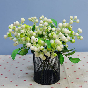 Artificial Fruit Bouquet White Berries Green Leaves Mesh Vase Home Decor Festival Decoration - Product Image 1