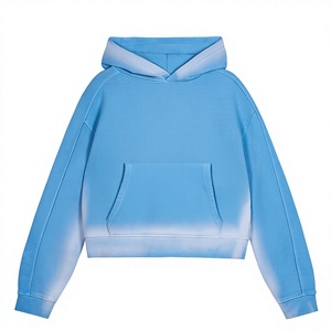 Sweat-shirt à capuche oversize pour homme, bleu clair uni, en molleton de coton, coupe décontractée, automne, manches classiques, avec poches - Product Image 3