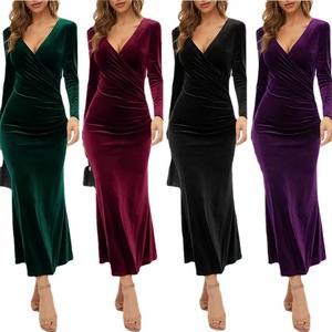Vestido Europeo y Americano - <span class=keywords><strong>AliExpress</strong></span>, Vestido <span class=keywords><strong>de</strong></span> Noche Elegante <span class=keywords><strong>de</strong></span> Manga Larga con Cuello en V y Corte Ajustado - Product Image 1