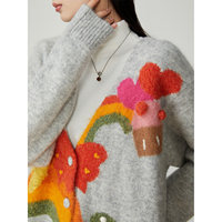 Cardigan en mohair personnalisé pour femme, col en V, boutons arc-en-ciel, tricot jacquard, manches longues, pull tricoté