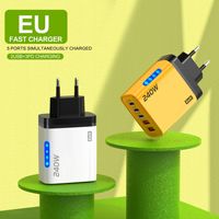 Pengisi Daya Dinding Cepat 240W GaN USB TYPE-C Port dengan Colokan EU US, Adaptor Daya USB C USB A dengan Indikator LED untuk Laptop, Ponsel, Tablet