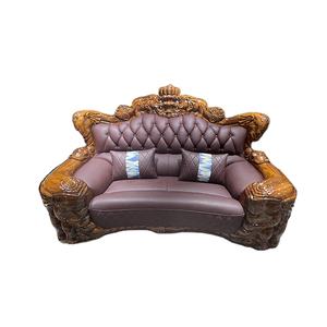 Handgeschnitztes Europäisches Antik-Stil Massivholz-Kingsofa-Set mit Relaxfunktion, Leder, Großes Sofa für Wohnzimmer, Holzsitze - Product Image 6