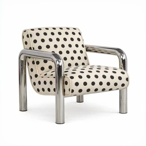 Poltrona in Acciaio Inossidabile Stile Bauhaus, Divano Singolo in Tessuto a Pois Vintage, <span class=keywords><strong>Sedia</strong></span> con Schienale per Soggiorno e Hotel - Product Image 1