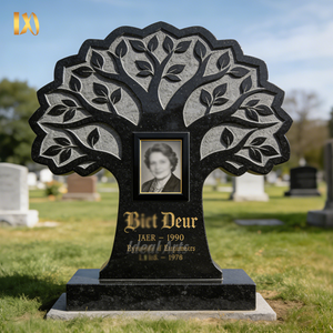 Lapide in Granito Nero <span class=keywords><strong>Albero</strong></span> <span class=keywords><strong>della</strong></span> <span class=keywords><strong>Vita</strong></span> con Foto Incisa Personalizzata per Cimitero - Product Image 1