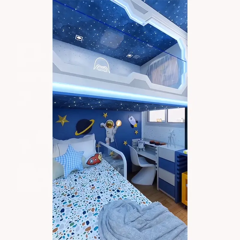 Foshan 제조 맞춤형 어린이 침실 가구 블루 소년 싱글 키즈 이층 침대 세트 공부 책상 사다리