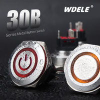 30mm LED Tête Plate Étanche IP65 Acier Inoxydable Anneau Instantané Alimentation logo Bouton Métal Interrupteur 1NO1NC