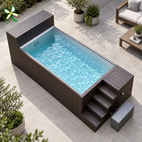 Piscine hors sol en fibre de verre avec jacuzzi extérieur, design bien-être, fenêtre panoramique en acrylique sur mesure.