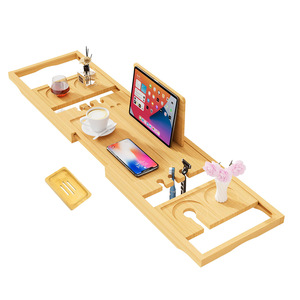 Bamboo Bathtub Tray Multi Purpose Bath Rack With Cup Holder And <b>Tablet</b> <b>Stand</b> <b>For</b> Relaxing Bath Time - Product Image 4