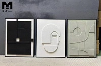 Décoration Murale 3 Panneaux, Art Abstrait Texturé 3D sur Toile, Relief en Grès, Peinture Faite à la Main, Tableau Mural Minimaliste Moderne Encadré