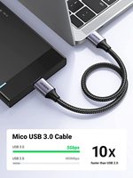 Cable Micro USB 3.0 UGREEN, Cable USB 3.0 A a Micro B, Cable de Disco Duro Externo con Trenzado de Nailon, Compatible con Samsung Galaxy