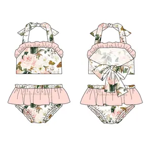 Puresun Conjuntos de roupas infantis fofas para meninas, maiô com estampa floral respirável, bordado de praia, design personalizado, serviço OEM disponível