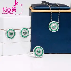 Cadermay S925 Lab Grown Emerald with Moissanite Ring Earring Necklace Eyes style Suit Jewelry
