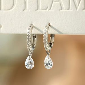 Dylam Dainty 14K Gold Rhodium Plated Fine Jewelry Dangle Pear Shape 5A Zirconia <b>Clip</b>-on Hoop Earrings for Women - Product Image 2
