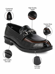 Midnight Black Patent Leather Designer Chain Loafers for Boys Premium Formal Party Wear Slip On Comfortable <b>Soft</b> Footwear - Product Image 3