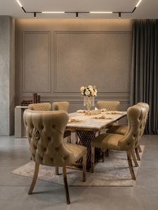 Juego de Comedor Moderno de Cuero con Mesa de Mármol y Seis Sillas Tapizadas para Restaurante o Uso Doméstico, de Indonesia - Product Image 1