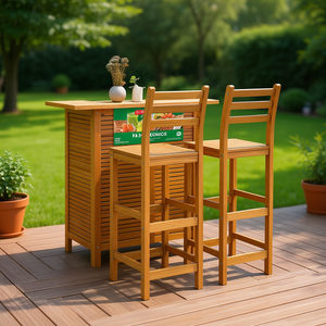 Conjunto de Barra de Jardín Compacto, Muebles de Exterior de Madera de Acacia Sólida, 2 Plazas, Diseño Rústico - Product Image 2